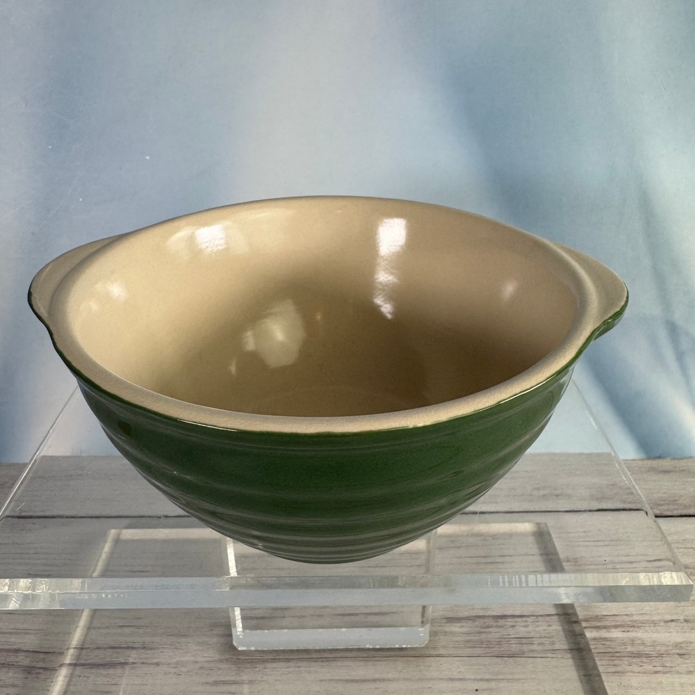 VTG DesignPac Inc Mixing Bowl Small Green Ribbed Stoneware Farmhouse Decor EUC